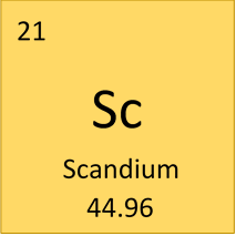 Scandium symbol. Element number 21 of the Periodic Table of the